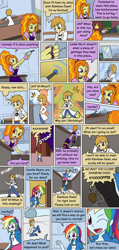 Size: 930x1950 | Tagged: safe, artist:mythkaz, derpibooru import, adagio dazzle, rainbow dash, oc, oc:vanilla beam, equestria girls, canterlot high, comic, commission, date, dialogue, fantasy, micro, mirror, ray gun, rescue, science lab, shrinking, size difference, thought bubble, word balloon