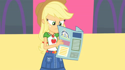 Size: 3410x1920 | Tagged: safe, derpibooru import, screencap, applejack, better together, equestria girls, rollercoaster of friendship, applejack's hat, belt, clothes, cowboy hat, cutie mark, cutie mark on clothes, denim skirt, female, geode of super strength, hat, high res, jewelry, magical geodes, necklace, skirt, solo