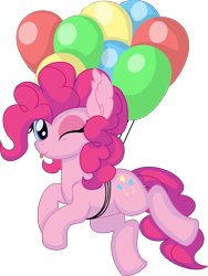 Size: 5569x7410 | Tagged: safe, artist:cyanlightning, derpibooru import, pinkie pie, earth pony, .svg available, absurd resolution, balloon, blinking, female, floating, looking at you, mare, simple background, solo, then watch her balloons lift her up to the sky, tongue, tongue out, transparent background, vector