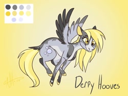 Size: 1080x810 | Tagged: safe, artist:teety_whoops, derpibooru import, derpy hooves, pegasus, pony, alternate design, coat markings, color palette, colored wings, redesign, solo, wings