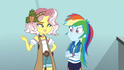 Size: 3410x1920 | Tagged: safe, derpibooru import, screencap, rainbow dash, vignette valencia, equestria girls, equestria girls series, rollercoaster of friendship, cellphone, clothes, crossed arms, cutie mark, cutie mark on clothes, female, geode of super speed, high res, hoodie, jewelry, magical geodes, necklace, phone, smartphone, smiling