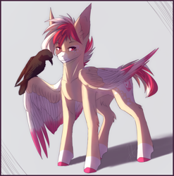 Size: 1450x1470 | Tagged: safe, artist:primarylilybrisk, derpibooru import, raven, oc, oc only, pegasus, pony, colored hooves, looking at you, male, solo, spread wings, stallion, standing, wings