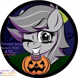 Size: 4096x4096 | Tagged: safe, artist:sugardotxtra, derpibooru import, pony, candy, commission, food, halloween, holiday, looking at you, one eye closed, pumpkin, wink, winking at you, ych example, your character here