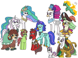 Size: 2588x1932 | Tagged: safe, artist:supahdonarudo, derpibooru import, captain celaeno, fleur-de-lis, gilda, princess celestia, queen novo, sweetie belle, tianhuo, tree hugger, yona, oc, oc:ironyoshi, oc:sea lilly, alicorn, classical hippogriff, dragon, earth pony, griffon, hippogriff, hybrid, longma, unicorn, yak, them's fightin' herds, my little pony: the movie, avian, bandana, camera, clothes, crystal pegleg, happy birthday mlp:fim, hoof on shoulder, jewelry, mlp fim's eleventh anniversary, monkey swings, necklace, parrot pirates, pirate, shirt, simple background, transparent background