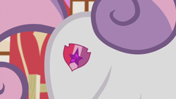 Size: 1280x720 | Tagged: safe, derpibooru import, screencap, sweetie belle, pony, unicorn, crusaders of the lost mark, season 5, butt, cutie mark, female, filly, plot, solo focus, sweetie butt