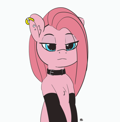Size: 3075x3140 | Tagged: safe, artist:pabbley, color edit, edit, ponerpics import, pinkie pie, earth pony, pony, chest fluff, collar, colored, cute, cuteamena, ear piercing, earring, female, flat colors, jewelry, lidded eyes, mare, piercing, pinkamena diane pie, simple background, sketch, solo, unofficial edits thread, white background