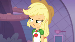 Size: 3410x1920 | Tagged: safe, derpibooru import, screencap, applejack, better together, equestria girls, rollercoaster of friendship, applejack's hat, clothes, cowboy hat, cutie mark, cutie mark on clothes, female, geode of super strength, hat, high res, jewelry, magical geodes, necklace, open mouth, solo
