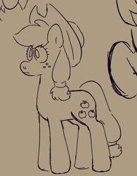 Size: 1011x1294 | Tagged: safe, artist:tezzbot, derpibooru import, applejack, earth pony, pony, monochrome, sketch, solo