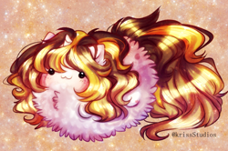 Size: 2672x1770 | Tagged: safe, artist:krissstudios, derpibooru import, oc, pony, unicorn, :3, abstract background, blushing, chest fluff, chubbie, cute, ear fluff, ears, female, fluffy, mare, ocbetes, smiling, solo, sparkles