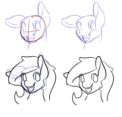 Size: 2360x2256 | Tagged: safe, artist:zombietator, derpibooru import, oc, oc only, oc:claire, earth pony, pony, :d, bust, female, lineart, mare, open mouth, open smile, progression, simple background, smiling, white background, wip