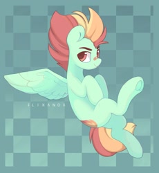 Size: 1679x1826 | Tagged: safe, artist:flixanoa, derpibooru import, oc, oc only, oc:flicker, pegasus, pony, bandage, looking at you, smiling, solo, spread wings, underhoof, wings