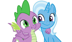 Size: 650x378 | Tagged: safe, artist:sketchmcreations, edit, editor:undeadponysoldier, spike, trixie, dragon, pony, unicorn, arm behind back, best friends, best friends until the end of time, cheek to cheek, cute, daaaaaaaaaaaw, diatrixes, female, happy, hug, looking at you, male, mare, shipping, side hug, simple background, smiling, spikabetes, spikelove, spixie, straight, transparent background, vector, vector edit, winged spike