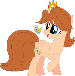 Size: 407x414 | Tagged: safe, artist:selenaede, artist:victorfazbear, derpibooru import, alicorn, pony, alicornified, barely pony related, base used, crossover, crown, cutie mark, jewelry, nintendo, open mouth, ponified, princess daisy, race swap, raised hoof, raised leg, regalia, simple background, super mario bros., transparent background