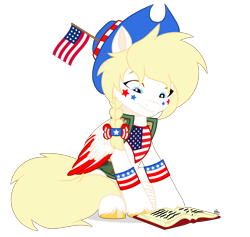 Size: 3724x3524 | Tagged: safe, anonymous artist, derpibooru import, oc, oc only, oc:star spangle, pegasus, pony, book, braid, hat, simple background, sitting, solo, starry eyes, transparent background, wingding eyes