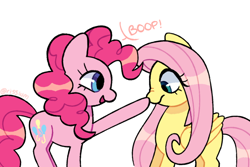 Size: 640x427 | Tagged: safe, artist:riss-mlp, derpibooru import, fluttershy, pinkie pie, earth pony, pegasus, pony, boop, cute, diapinkes, ponytober, shyabetes, simple background, white background