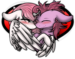 Size: 1422x1125 | Tagged: safe, artist:sketchytwi, derpibooru import, oc, oc only, alicorn, earth pony, pony, alicorn oc, blushing, bust, commission, earth pony oc, eyes closed, heart, horn, oc x oc, shipping, simple background, smiling, transparent background, wings, ych result