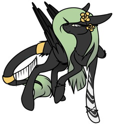 Size: 1239x1351 | Tagged: safe, artist:sketchytwi, derpibooru import, oc, oc only, pegasus, pony, flower, flower in hair, leonine tail, pegasus oc, raised hoof, raised leg, simple background, smiling, solo, tail, transparent background, wings