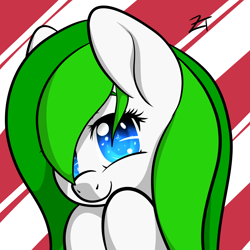 Size: 3000x3000 | Tagged: safe, artist:zombietator, derpibooru import, oc, oc only, oc:crystal cloud, earth pony, pony, abstract background, bust, earth pony oc, eyelashes, female, mare, signature, smiling, solo