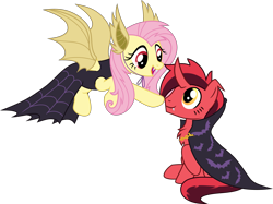 Size: 3799x2845 | Tagged: safe, artist:bnau, derpibooru exclusive, derpibooru import, fluttershy, oc, oc:pure red, pegasus, pony, boop, canon x oc, cape, chest fluff, clothes, costume, dress, female, flutterbat costume, flying, looking at each other, male, mare, open mouth, shipping, simple background, sitting, smiling, stallion, transparent background, vampire costume, vector