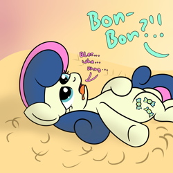Size: 2000x2000 | Tagged: safe, artist:dafiltafish, derpibooru import, bon bon, sweetie drops, earth pony, pony, comic:day by day, beach, dialogue, implied lyra, solo, text