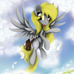 Size: 4000x4000 | Tagged: safe, artist:ser-p, derpibooru import, derpy hooves, pony, letter, mailbag, solo, tongue, tongue out
