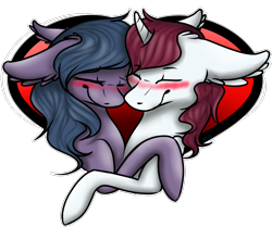 Size: 1458x1220 | Tagged: safe, artist:sketchytwi, derpibooru import, oc, oc only, pony, unicorn, blushing, bust, commission, ear fluff, ears, eyes closed, floppy ears, heart, horn, oc x oc, shipping, simple background, smiling, transparent background, unicorn oc, ych result