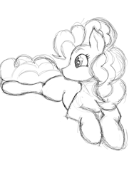 Size: 3024x4032 | Tagged: safe, artist:dbzxking, derpibooru import, pinkie pie, earth pony, pony, absurd resolution, curious, cute, cute eyes, diapinkes, female, interested, looking sideways, lying down, missing cutie mark, monochrome, no mouth, simple background, sketch, solo, white background