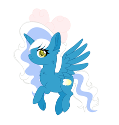 Size: 800x843 | Tagged: safe, artist:find-new-roads, derpibooru import, oc, oc only, oc:fleurbelle, alicorn, alicorn oc, bow, chest fluff, chibi, ear fluff, ears, eyelashes, female, flying, golden eyes, hair bow, horn, mare, simple background, solo, spread wings, tail, transparent background, two toned mane, two toned tail, wings