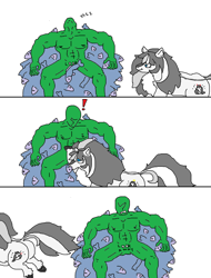 Size: 1290x1698 | Tagged: safe, artist:anonymous, oc, oc only, oc:anon, oc:the abominable snowmare, earth pony, fish, human, 1000 hours in ms paint, 3 panel comic, exclamation point, female, mare, simple background, sleeping, snowpony (species), stealing, taiga pony, white background, yakutian horse