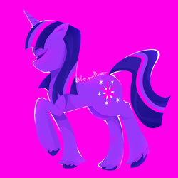 Size: 2000x2000 | Tagged: safe, artist:andy lie, derpibooru import, twilight sparkle, unicorn twilight, unicorn, eyes closed, female, mare, ponytober, purple background, raised hoof, raised leg, simple background, solo, unshorn fetlocks