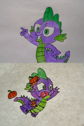 Size: 500x750 | Tagged: safe, artist:spikeabuser, spike, dragon, drawing, food, full color, male, pumpkin, pumpkins, spikeabuse