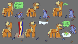 Size: 1280x733 | Tagged: safe, artist:tezzbot, derpibooru import, applejack, oc, oc:atlas stratus, oc:zap apple, earth pony, pegasus, pony, brother and sister, cloud, colt, comic, female, filly, flying, gray background, magical lesbian spawn, male, mare, mother and child, mother and daughter, mother and son, offspring, on a cloud, parent and child, parent:applejack, parent:rainbow dash, parents:appledash, pointing, siblings, simple background, sitting, sitting on cloud