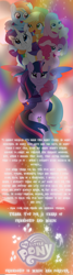 Size: 2682x10000 | Tagged: safe, artist:lincolnbrewsterfan, derpibooru exclusive, derpibooru import, applejack, fluttershy, pinkie pie, rainbow dash, rarity, twilight sparkle, twilight sparkle (alicorn), alicorn, earth pony, pegasus, unicorn, :'), :3, absurd resolution, anniversary, applejack's cutie mark, applejack's hat, ascension, autumn, beautiful, bedroom eyes, belly button, best friends, best friends forever, carrying, clothes, cloud, cowboy hat, crying, cute, cuteness overload, dashabetes, diapinkes, dock, eleven, equestria font, facial freckles, female, floating, fluttershy's cutie mark, flying, freckles, friendship is forever, glowing, gradient background, happiness, happy, happy birthday mlp:fim, hat, holding hooves, hoof on head, horn, intersecting rainbows, jackabetes, joy, large filesize, lidded eyes, lifted, lifted up, lifting, light, liquid pride, looking down, looking up, love, lovely, majestic, mane hold, mane six, mare, meme, memorial, mlp fim's eleventh anniversary, multicolored hair, multicolored mane, multicolored tail, my little pony logo, october, peace sign, pinkie pie's cutie mark, pony pile, pony pyramid, proud, rainbow, rainbow dash's cutie mark, rainbow glow, rainbow trail, raised hoof, raised leg, rarity's cutie mark, rising, shading, shine like rainbows, shyabetes, smiling, sparkles, special edition, special eyes, spoken heart, striped mane, striped tail, sun, sunset, tail, tears of joy, text, thank you, thank you for the memories, twiabetes, twilight sparkle's cutie mark, underhoof, wall of tags, wing hands, wings
