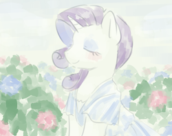 Size: 6000x4770 | Tagged: artist needed, safe, derpibooru import, rarity, pony, unicorn, clothes, dress, eyes closed, female, flower, mare, smiling, solo