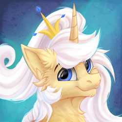 Size: 2116x2116 | Tagged: safe, artist:alfury, derpibooru import, oc, oc:sapphire shimmer, pony, unicorn, bust, crown, jewelry, male, portrait, regalia, solo, stallion