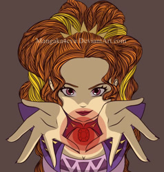 Size: 609x640 | Tagged: safe, artist:mangaka4eva, derpibooru import, adagio dazzle, equestria girls, brown background, bust, female, gem, simple background, solo