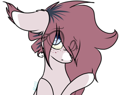 Size: 1600x1200 | Tagged: safe, artist:sketchytwi, derpibooru import, oc, oc only, earth pony, pony, bust, coat markings, ear fluff, ears, earth pony oc, eye clipping through hair, eyebrows, eyebrows visible through hair, eyelashes, female, floppy ears, freckles, mare, simple background, smiling, solo, transparent background