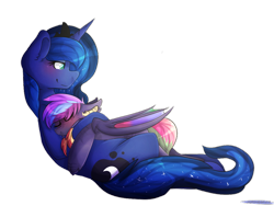 Size: 1024x768 | Tagged: safe, artist:oddends, derpibooru import, princess luna, oc, oc:prismatic shard, alicorn, bat pony, pony, bat pony oc, couple, female, simple background, transparent background