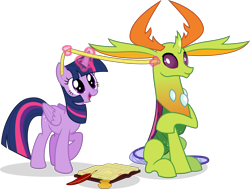 Size: 3072x2318 | Tagged: safe, artist:jp, derpibooru exclusive, derpibooru import, thorax, twilight sparkle, twilight sparkle (alicorn), alicorn, changedling, changeling, pony, big ears, book, duo, ears, female, happy, impossibly large ears, inkwell, levitation, magic, measuring tape, mlp fim's eleventh anniversary, open mouth, open smile, quill, simple background, smiling, telekinesis, transparent background, vector