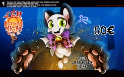 Size: 4000x2480 | Tagged: safe, artist:dormin-dim, derpibooru import, oc, cat, pony, animal costume, any race, bell, bowtie, cat bell, cat costume, cat ears, cat tail, clothes, commission, costume, halloween, halloween costume, holiday, lingerie, nightmare night, open mouth, open smile, paw gloves, pounce, smiling, tail, ych example, ych result, ych sketch, your character here, your character here auction