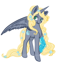 Size: 270x298 | Tagged: safe, artist:technicolordreamcat, derpibooru import, oc, oc:lucine, alicorn, pony, alicorn oc, female, flower, flower in hair, horn, mare, offspring, parent:big macintosh, parent:princess luna, parents:lunamac, simple background, solo, transparent background, wings