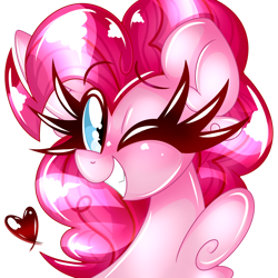 Size: 1280x1280 | Tagged: safe, artist:ladylullabystar, derpibooru import, pinkie pie, pony, one eye closed, simple background, solo, transparent background, wink