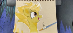 Size: 4000x1800 | Tagged: safe, artist:engi, derpibooru import, spitfire, pegasus, pony, happy, pencil, photo, solo, traditional art, watercolor painting