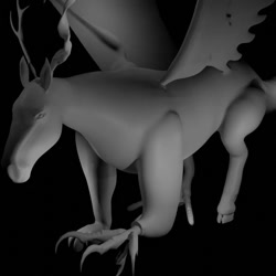 Size: 1080x1080 | Tagged: safe, artist:headhuntercrafts, derpibooru import, discord, horse, 3d, 3d model, black background, blender, claws, creature, elf ears, horn, prints, simple background, wings
