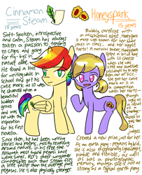 Size: 2600x3200 | Tagged: safe, artist:snowzaaah, derpibooru import, oc, oc only, oc:cinnamon steam, oc:honeyspark, earth pony, pegasus, pony, brother and sister, colt, female, filly, magical lesbian spawn, male, next generation, offspring, parent:applejack, parent:rainbow dash, parents:appledash, siblings, simple background, white background