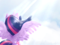 Size: 2048x1536 | Tagged: safe, artist:aylinsart, derpibooru import, twilight sparkle, twilight sparkle (alicorn), alicorn, pony, cloud, crepuscular rays, female, solo, spread wings, wings