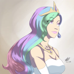 Size: 4000x4000 | Tagged: safe, artist:nlhetfield, derpibooru import, princess celestia, human, bare shoulders, female, humanized, sleeveless, solo, strapless