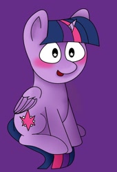 Size: 908x1334 | Tagged: safe, artist:raindasher14, derpibooru import, twilight sparkle, twilight sparkle (alicorn), alicorn, pony, blushing, chibi, cute, digital art, sitting, solo, starry eyes, twiabetes, wingding eyes