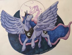 Size: 1440x1106 | Tagged: safe, artist:rebypepe, derpibooru import, princess luna, alicorn, pony, moon, solo, traditional art