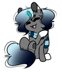 Size: 565x657 | Tagged: safe, artist:sketchytwi, derpibooru import, oc, oc only, oc:sketchy, pony, unicorn, :d, behaving like a cat, chibi, clothes, ear fluff, ears, eyes closed, female, glowing, glowing horn, horn, mare, open mouth, open smile, scarf, simple background, smiling, transparent background, underhoof, unicorn oc